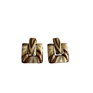 Vintage DOrlan Stamped Gold & Brown Enamel Geometric Clip-On Earrings